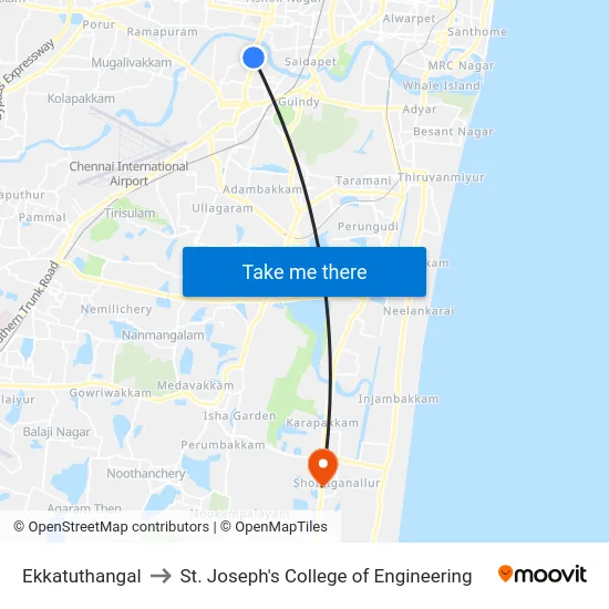 Ekkatuthangal to St. Joseph's College of Engineering map