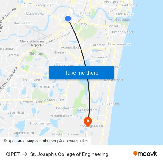 CIPET to St. Joseph's College of Engineering map
