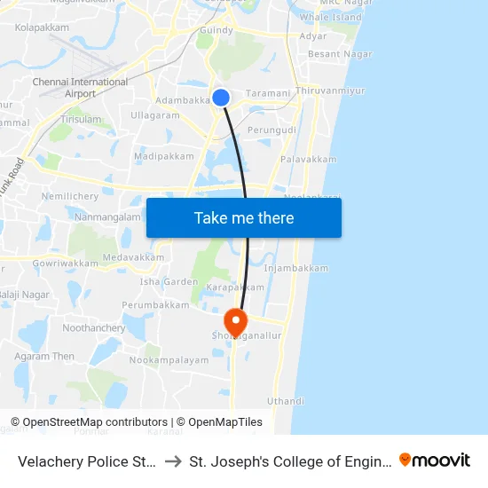 Velachery Police Station to St. Joseph's College of Engineering map