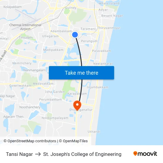 Tansi Nagar to St. Joseph's College of Engineering map