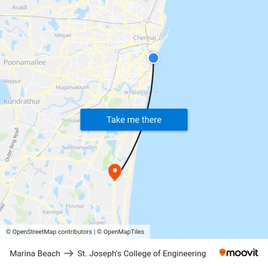 Marina Beach to St. Joseph's College of Engineering map