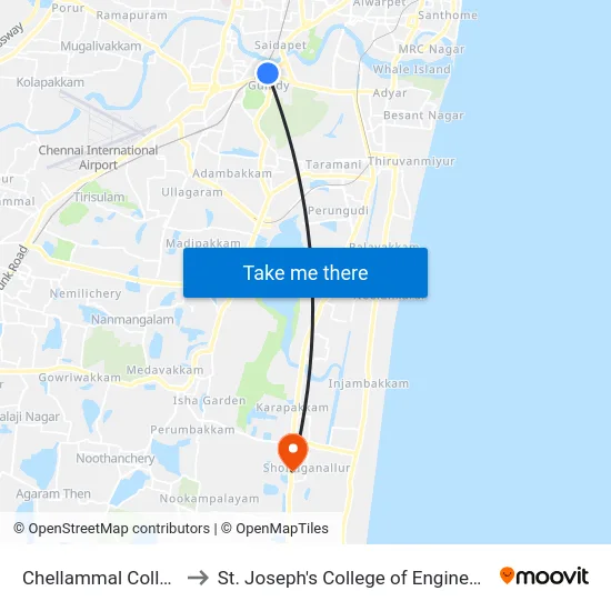 Chellammal College to St. Joseph's College of Engineering map