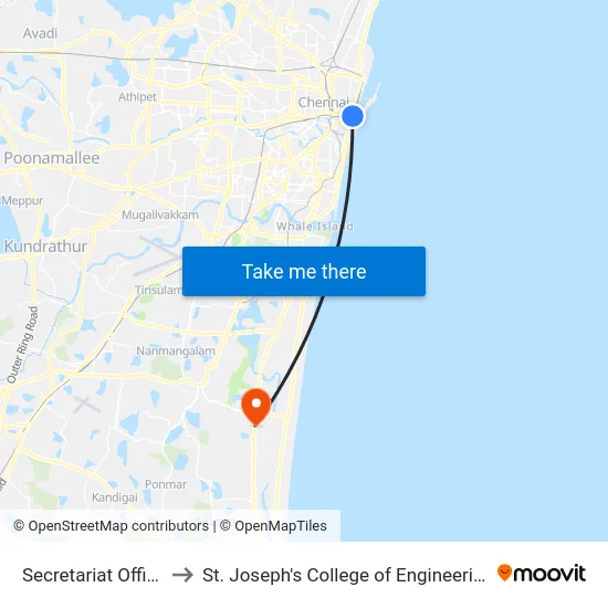 Secretariat Office to St. Joseph's College of Engineering map
