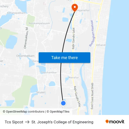 Tcs Sipcot to St. Joseph's College of Engineering map