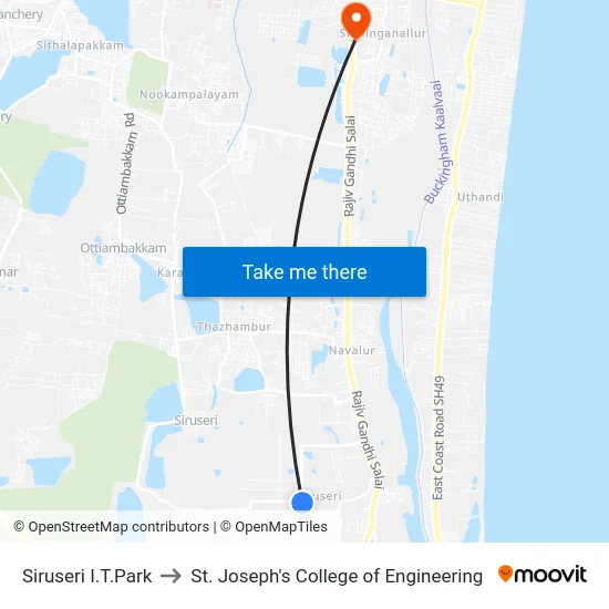 Siruseri I.T.Park to St. Joseph's College of Engineering map