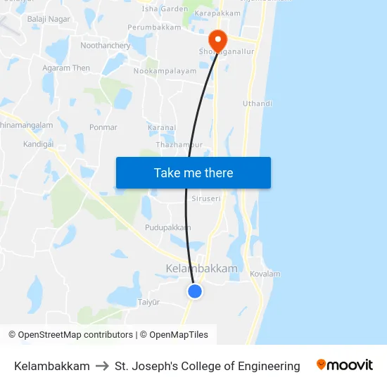 Kelambakkam to St. Joseph's College of Engineering map