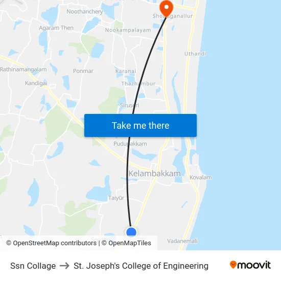 Ssn Collage to St. Joseph's College of Engineering map