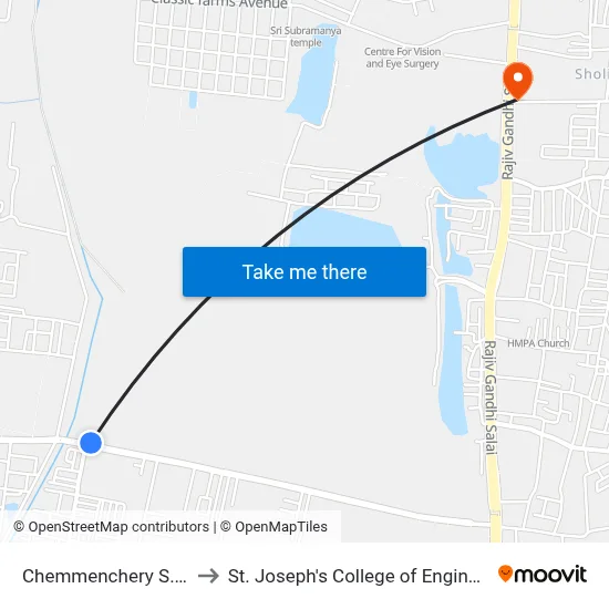 Chemmenchery S.C.B. to St. Joseph's College of Engineering map