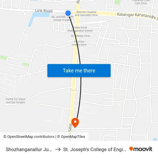 Shozhanganallur Junction to St. Joseph's College of Engineering map