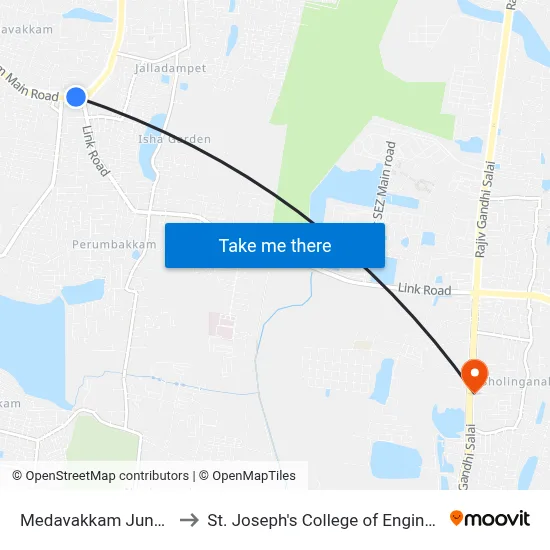 Medavakkam Junction to St. Joseph's College of Engineering map