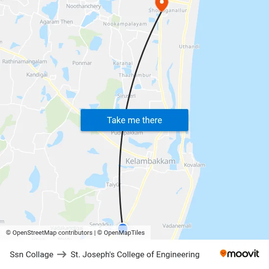 Ssn Collage to St. Joseph's College of Engineering map