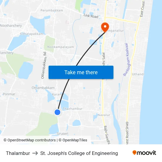 Thalambur to St. Joseph's College of Engineering map