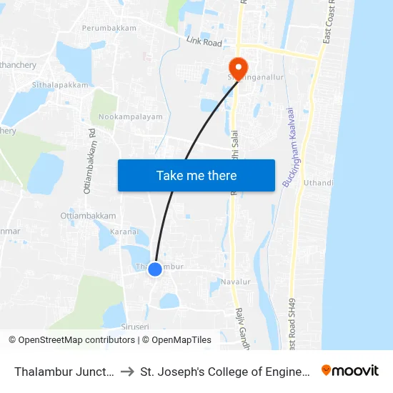 Thalambur Junction to St. Joseph's College of Engineering map