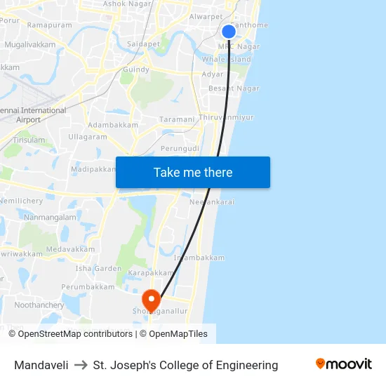 Mandaveli to St. Joseph's College of Engineering map