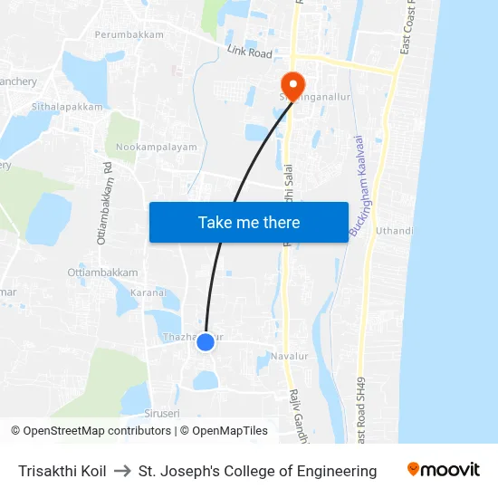 Trisakthi Koil to St. Joseph's College of Engineering map