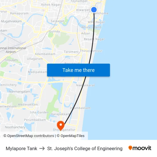 Mylapore Tank to St. Joseph's College of Engineering map