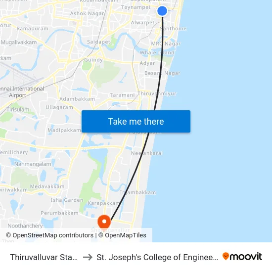 Thiruvalluvar Statue to St. Joseph's College of Engineering map