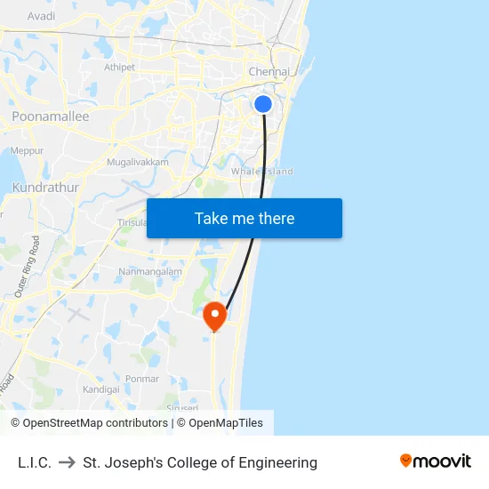 L.I.C. to St. Joseph's College of Engineering map