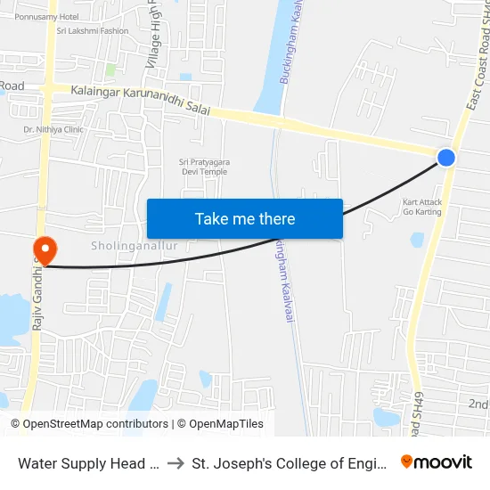Water Supply Head Work to St. Joseph's College of Engineering map