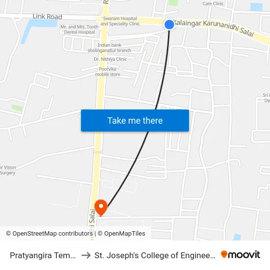 Pratyangira Temple to St. Joseph's College of Engineering map