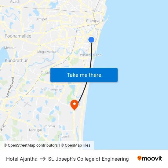 Hotel Ajantha to St. Joseph's College of Engineering map