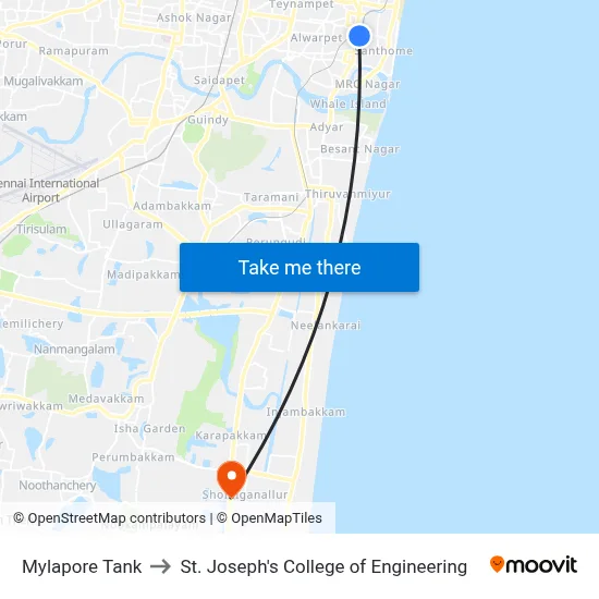 Mylapore Tank to St. Joseph's College of Engineering map