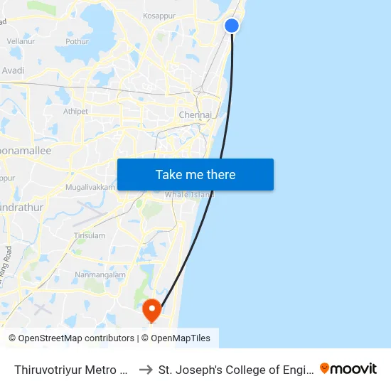 Thiruvotriyur Metro Station to St. Joseph's College of Engineering map