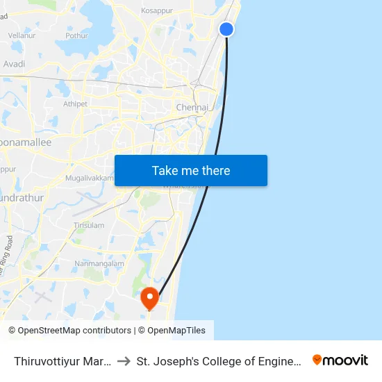 Thiruvottiyur Market to St. Joseph's College of Engineering map