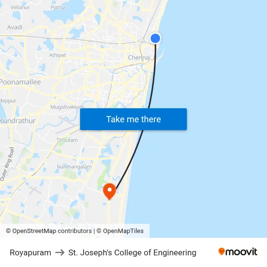 Royapuram to St. Joseph's College of Engineering map