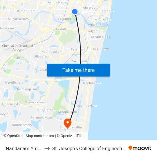 Nandanam Ymca to St. Joseph's College of Engineering map