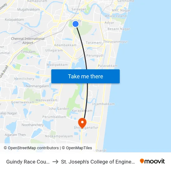 Guindy Race Course to St. Joseph's College of Engineering map