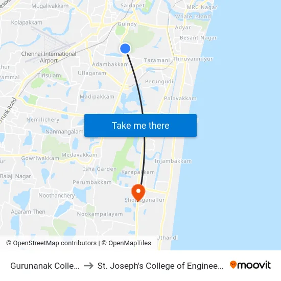 Gurunanak College to St. Joseph's College of Engineering map