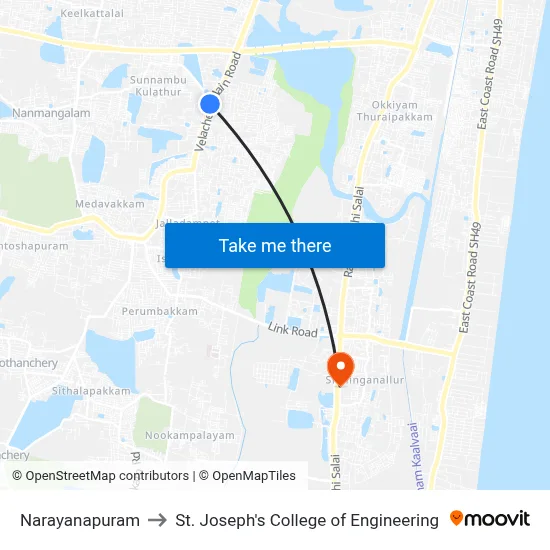Narayanapuram to St. Joseph's College of Engineering map