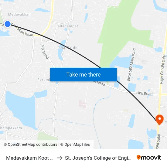 Medavakkam Koot Road to St. Joseph's College of Engineering map