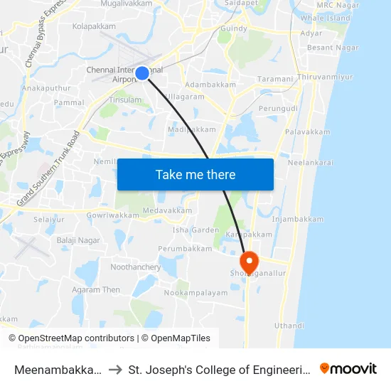 Meenambakkam to St. Joseph's College of Engineering map