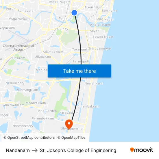 Nandanam to St. Joseph's College of Engineering map