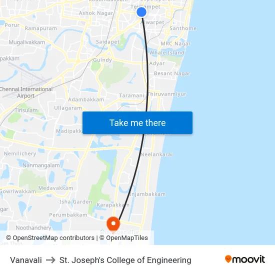 Vanavali to St. Joseph's College of Engineering map