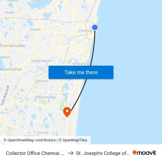 Collector Office Chennai Beach Station to St. Joseph's College of Engineering map
