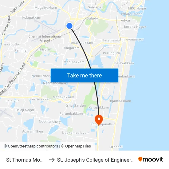 St Thomas Mount to St. Joseph's College of Engineering map