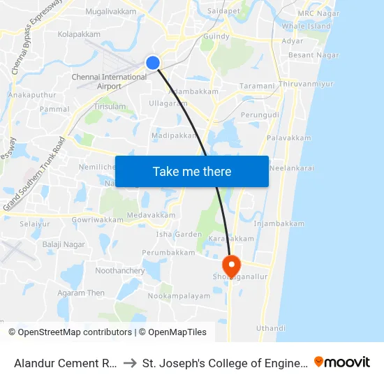 Alandur Cement Road to St. Joseph's College of Engineering map