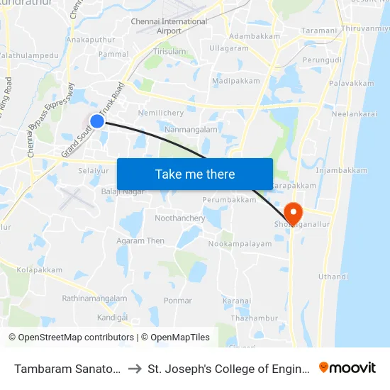 Tambaram Sanatorium to St. Joseph's College of Engineering map