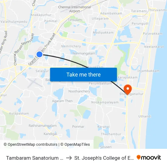 Tambaram Sanatorium Bus Stand to St. Joseph's College of Engineering map