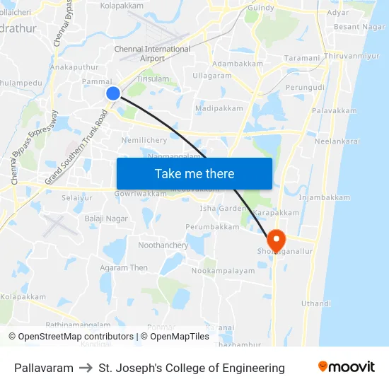 Pallavaram to St. Joseph's College of Engineering map