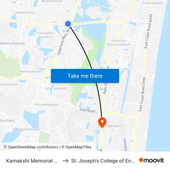 Kamakshi Memorial Hospital to St. Joseph's College of Engineering map