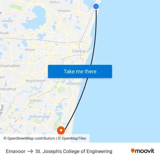 Ernavoor to St. Joseph's College of Engineering map