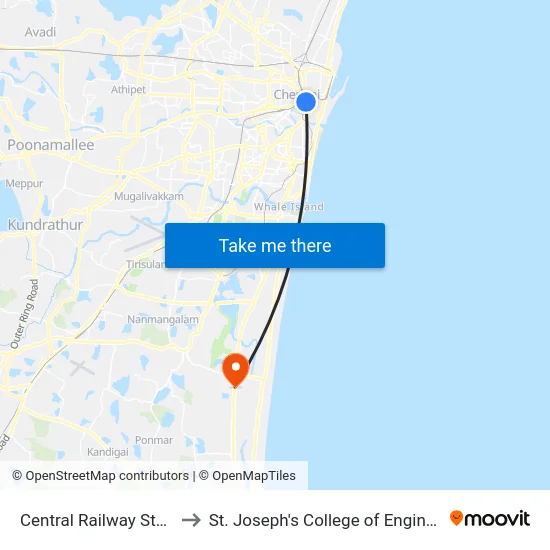 Central Railway Station to St. Joseph's College of Engineering map