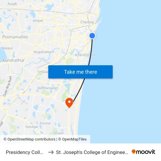 Presidency College to St. Joseph's College of Engineering map