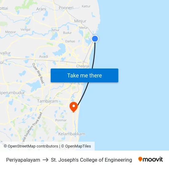 Periyapalayam to St. Joseph's College of Engineering map