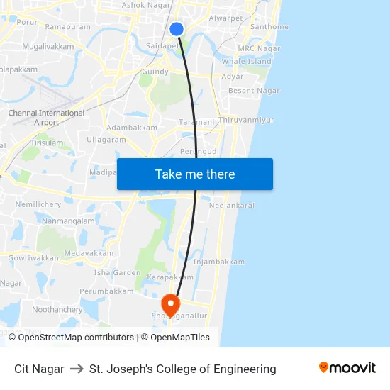 Cit Nagar to St. Joseph's College of Engineering map