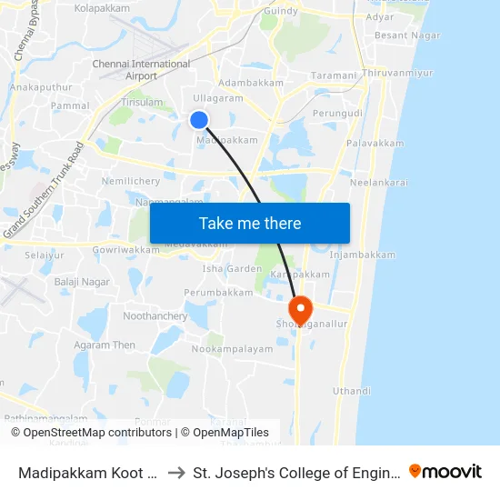 Madipakkam Koot Road to St. Joseph's College of Engineering map